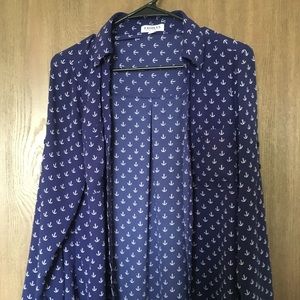 Express blue anchor button down